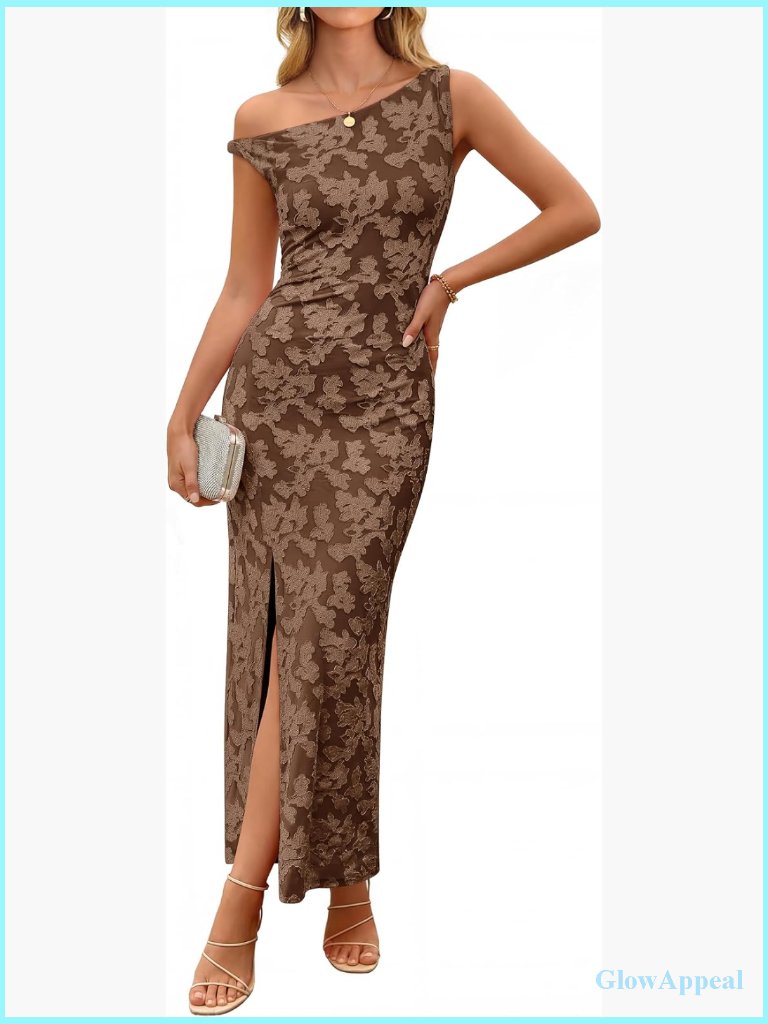 One Shoulder Floral Bodycon Midi Dress Ruched Sleeveless Wedge Guest